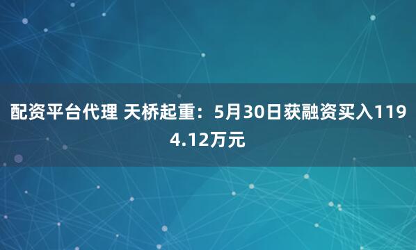 配资平台代理 天桥起重：5月30日获融资买入1194.12万元